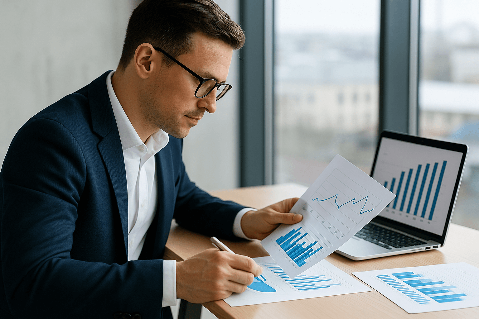 Investor analyzing financial growth reports